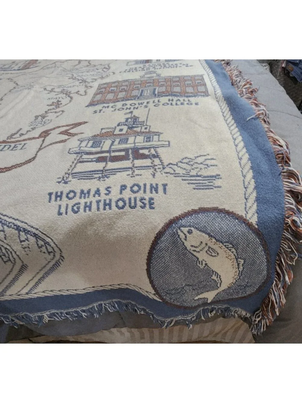 Anne Arundel County Maryland Throw Blanket Historic Landmarks Map Woven Tapestry